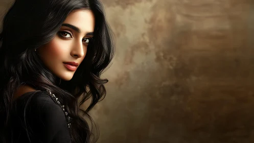 Velvet gaze against bronze dusk, a portrait of quiet fire.