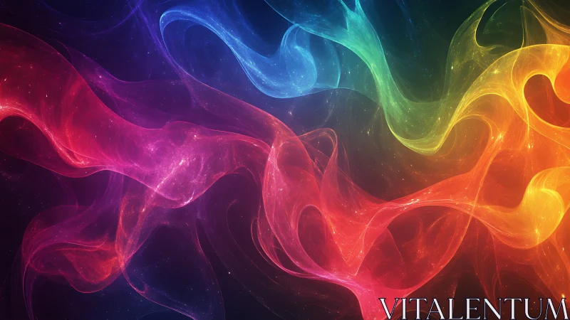 Colorful abstract light waves in a dark digital space.