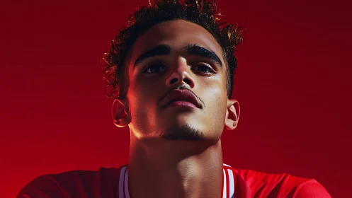 Confident athlete portrait under bold cinematic red light.
