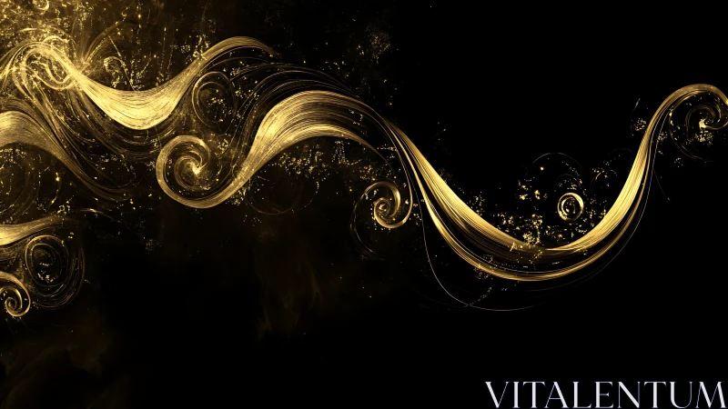 Golden light swirls over black abstract digital background.