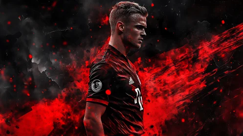 Blazing midfield warrior carved from red stadium thunder.