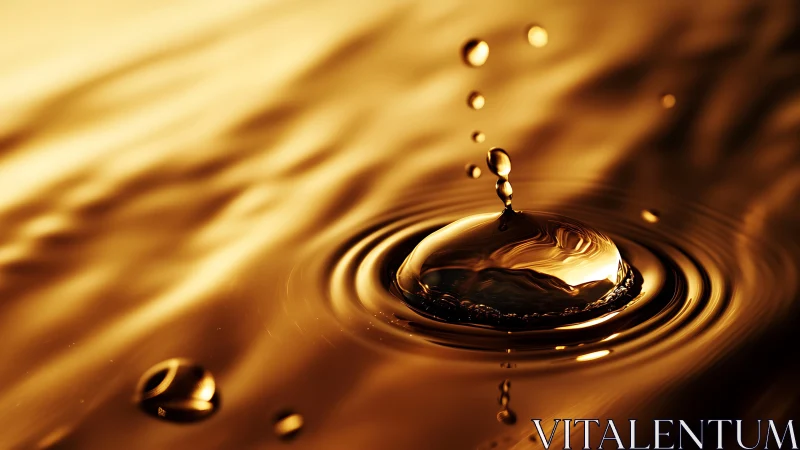 Golden liquid droplet crowns surface with concentric ripples
