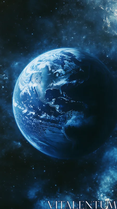 Planet Earth viewed from space with star field background.