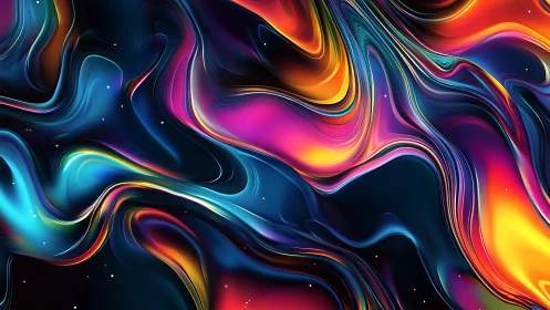 Neon chromatic waves swirling through cosmic darkness.