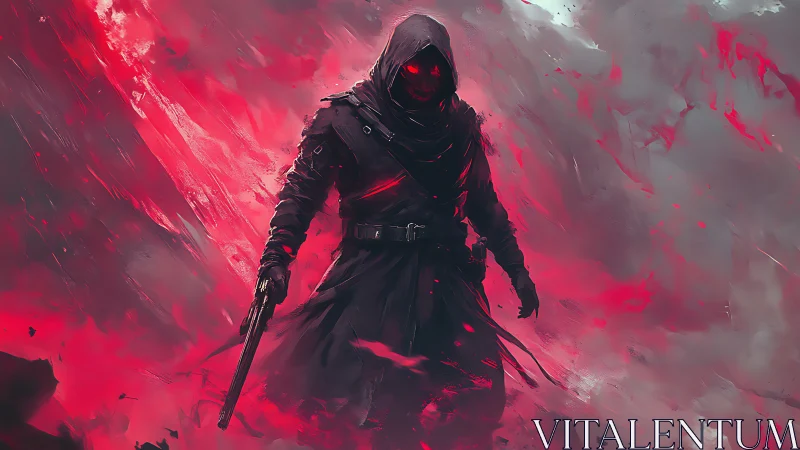 Crimson stormwalker cloaked in shadows and burning embers.