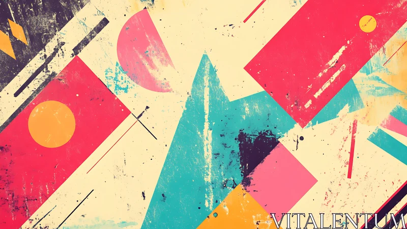 Retro geometric abstraction with distressed vivid blocks.