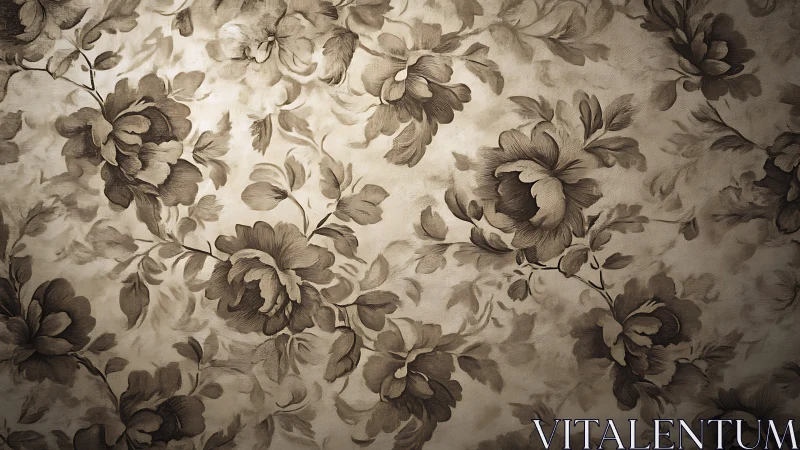 Monochrome floral wallpaper pattern with large blossoms.