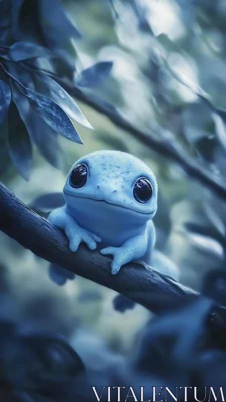 Bioluminescent blue tree frog rendered in soft nocturnal focus