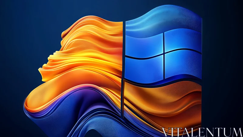 Windows-style quadrants intersect layered fluid ribbons