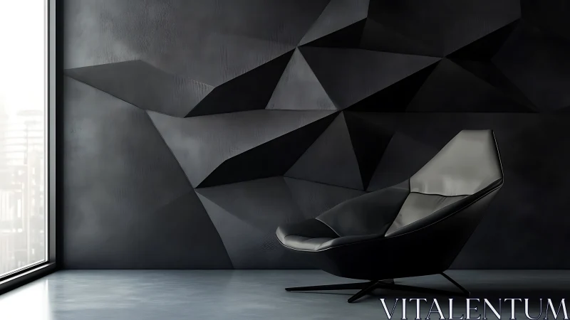 Geometric Wall Installation with Contemporary Lounge Chair.