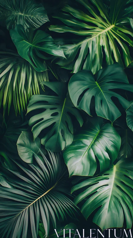 Layered tropical foliage with high-contrast directional lighting study