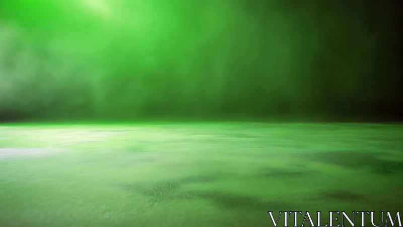 Green illuminated foggy surface with shallow depth of field