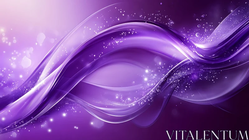 Abstract purple waves with glowing sparkles in digital style.