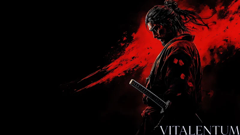 Lone ronin ignites a blood red storm against the void.