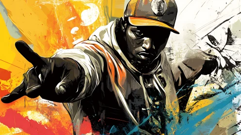 Dynamic street artist reaching out through bold color and motion.