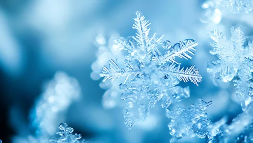 Macro photograph isolates crystalline snowflake structures sharply