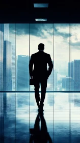 Executive Silhouette Overlooking Cityscape Towers.