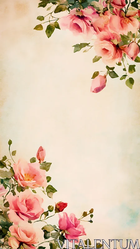 Soft pink garden roses framing a gentle vintage sky.