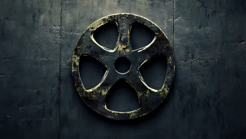 Rust kissed film reel dreams against a brooding studio wall