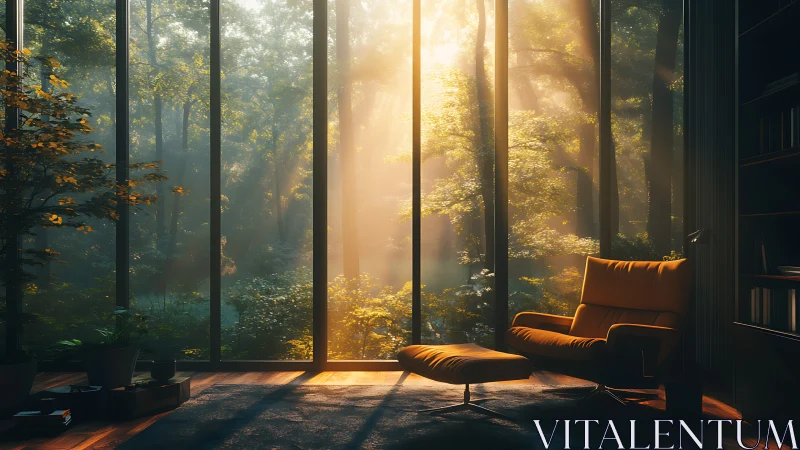 Golden Sunlit Reading Retreat Among Tranquil Forest