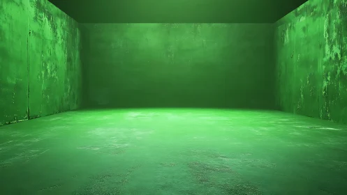Monochrome green concrete room with textured distressed walls