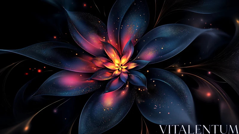 Luminous abstract flower blooms in vivid cosmic night hues