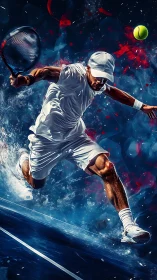 Dynamic digital painting of a tennis player in explosive motion