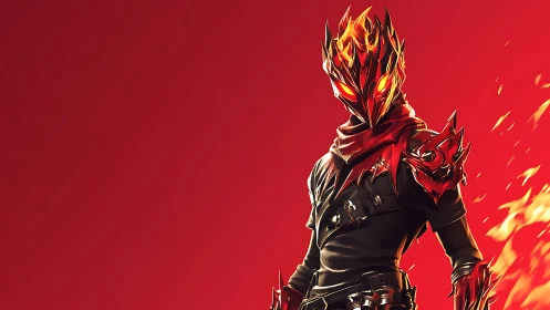 Flaming armored warrior commands a blazing crimson void