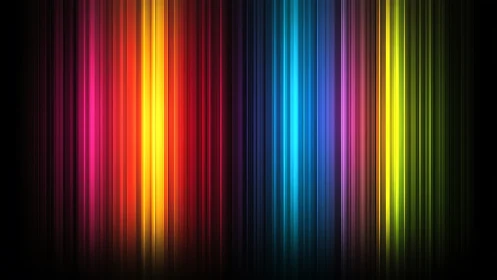 Vertical prismatic light bands in abstract digital spectrum study.