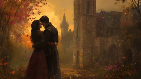 Medieval Romance Under Golden Autumn Sky