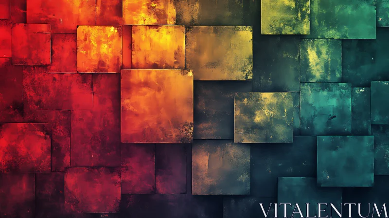 Chromatic gradient blocks in layered abstract geometric grid.