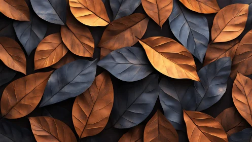 Metallic copper and slate foliage pattern with soft directional light