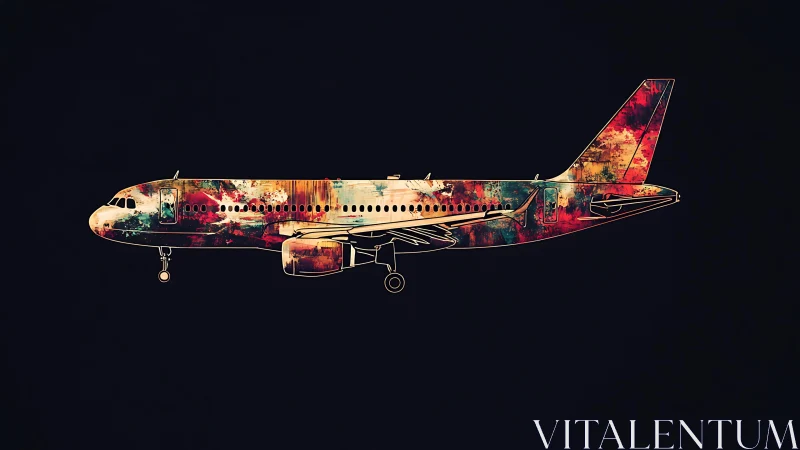 Chromatic jet fuselage schematic with abstract pigment layering.