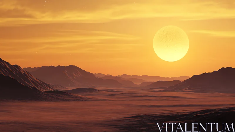 Molten horizon over alien dunes in deep amber hush.