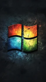 Weathered Windows logo glows against textured dark wall.