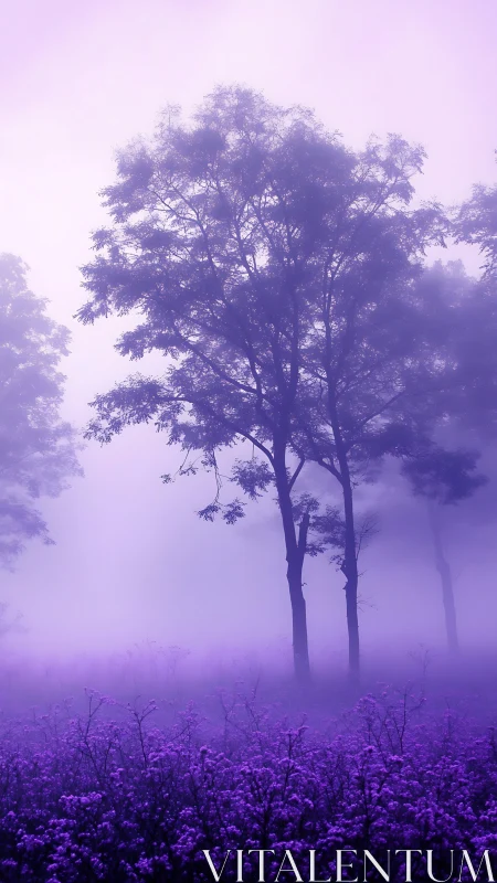 Lavender hush forest where violet fog quietly dreams.
