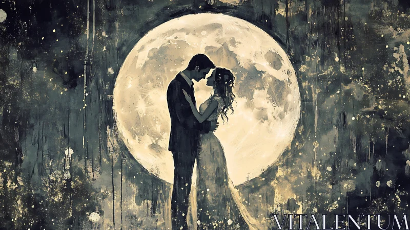 Moonlit Embrace: Couple Under Full Moon.