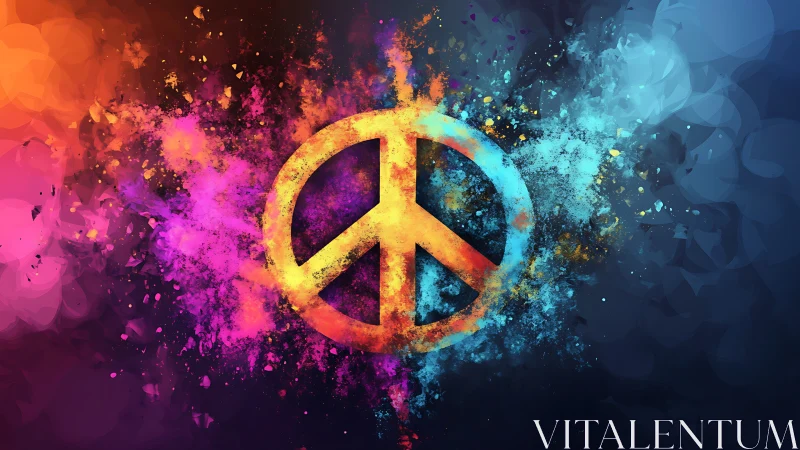 Peace symbol is centered within symmetrical color dispersion