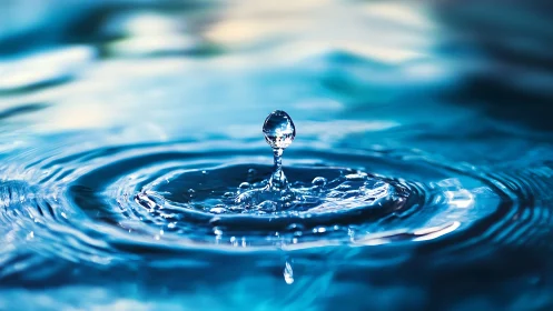 Macro capture isolates single water droplet forming radial ripples