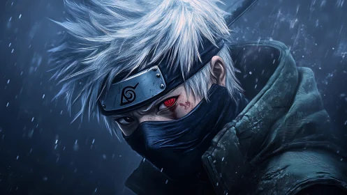 Rain-soaked masked warrior rendered in high-detail digital art