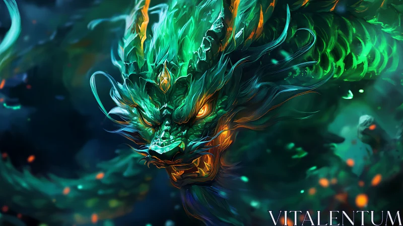 Emerald storm dragon lunges through swirling inferno depths.