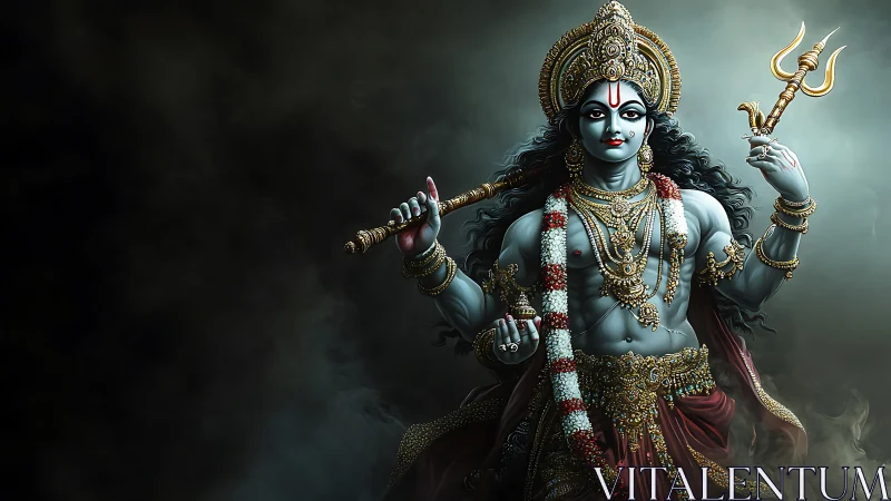 Divine multi-armed deity in ornate digital painting portrait.