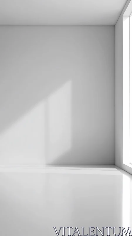 Sunlit corner of an empty white interior room is shown
