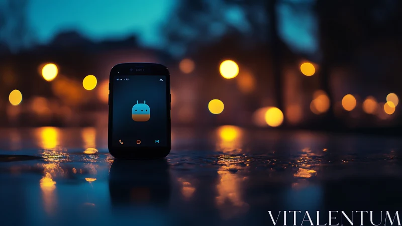 Android phone at night with bokeh lights