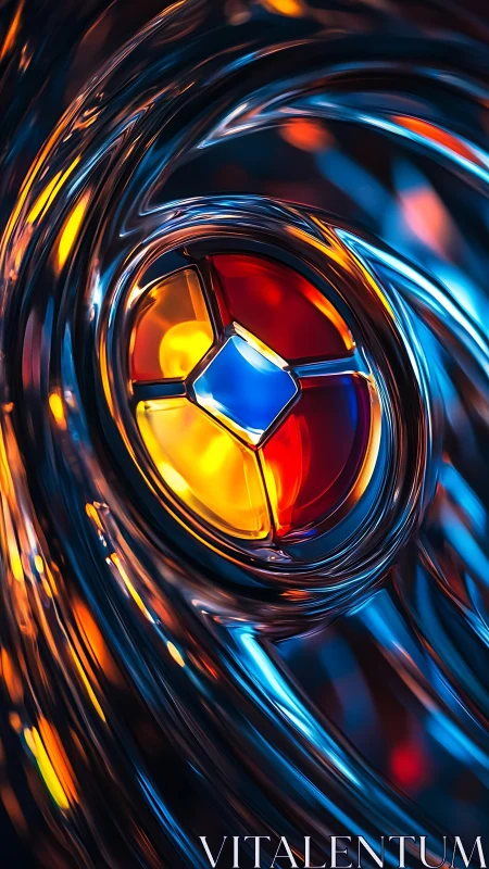 Radiant glass vortex cradles a glowing jewel of bold color