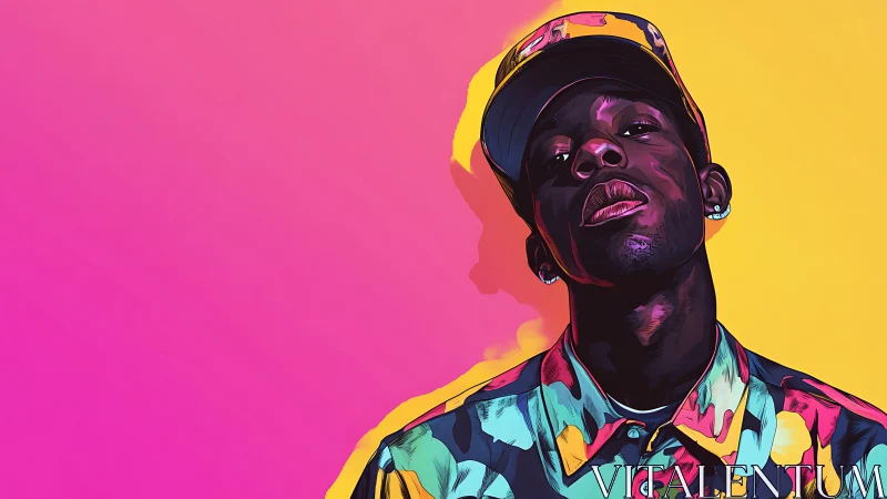 Portrait of man in colorful shirt against pink yellow split background