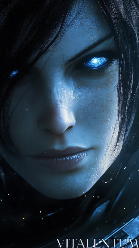 Starlit cyber warrior with frost-bright electric eyes.