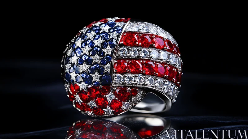Patriotic gemstone ring displays sculpted American flag design
