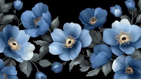 Delicate Blue Blossoms Dance Against Darkness.