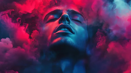 Neon dreamer ascends through electric clouds of desire.